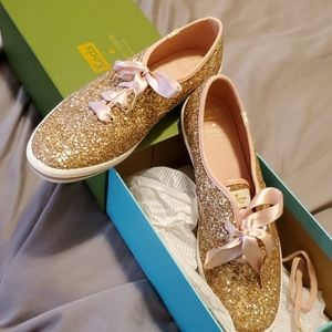 Kate Spade Keds Rose Gold Glotter Sneakers size 10
